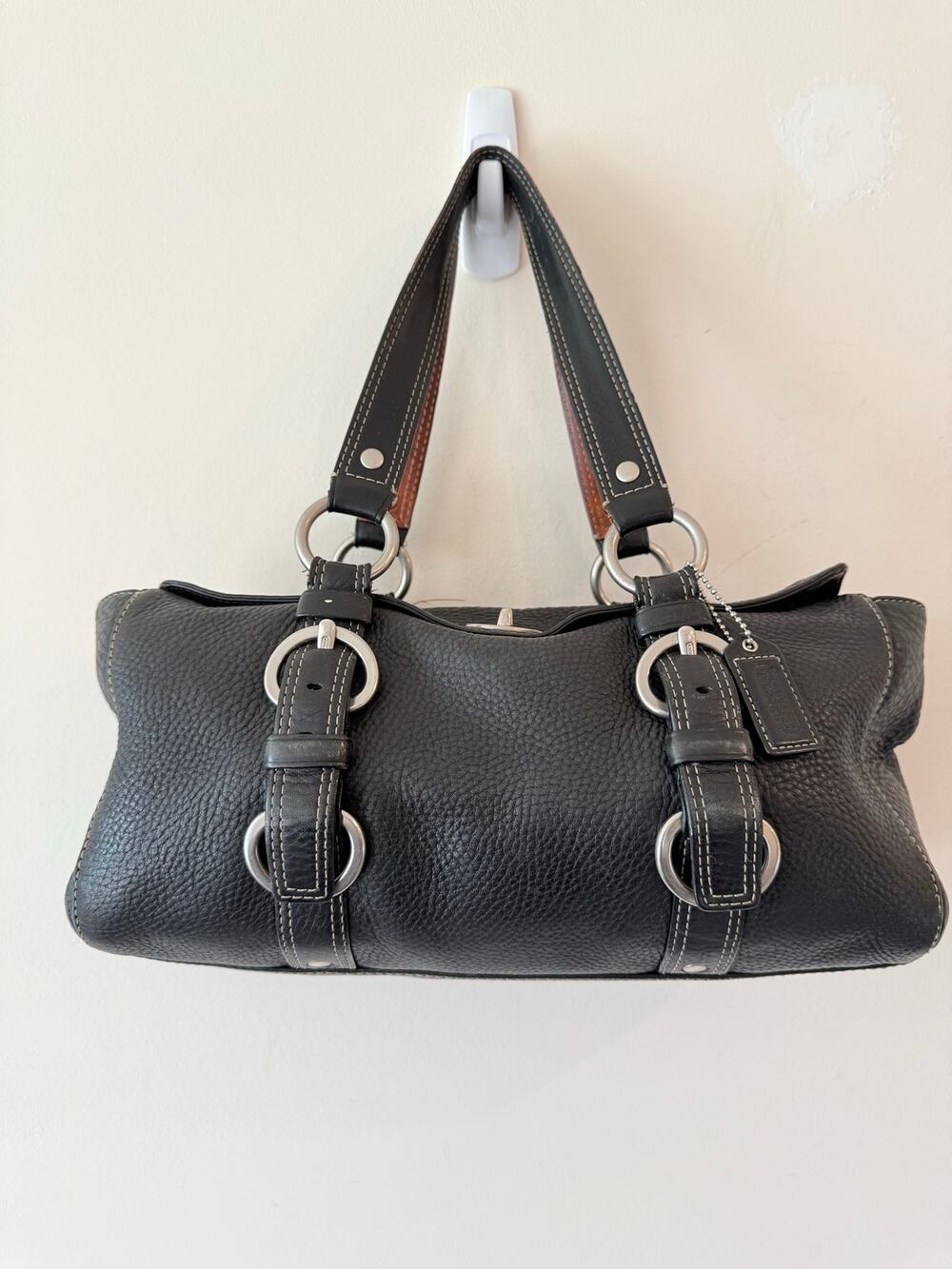 Coach D063-10134 Chelsea Pebbled Leather Turnlock Satchel Tote Bag Women Black